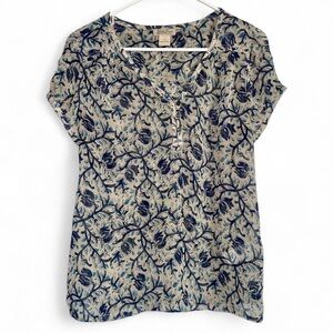 Lucky Brand Blue and Cream Floral Sheer Blouse